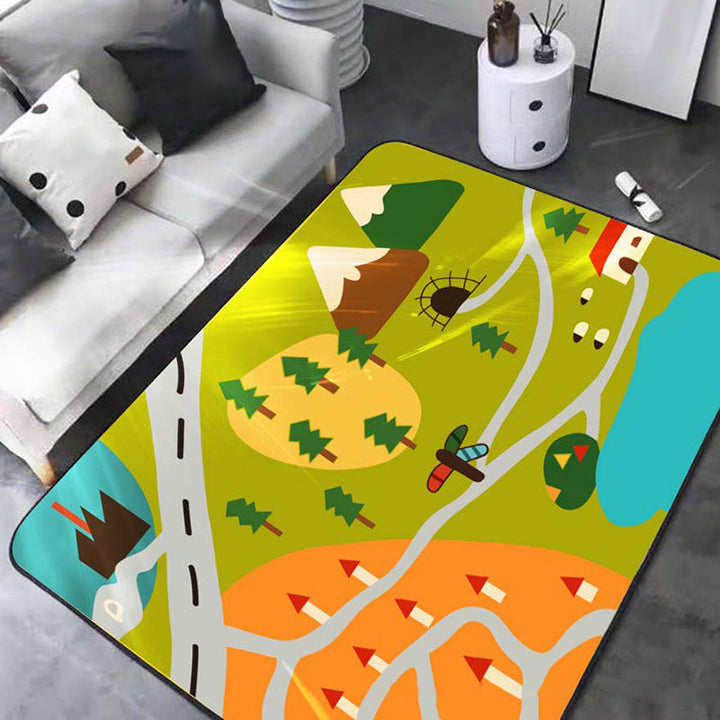 Lisslune | Kids Map Pattern Rug Green Polyester Rug Washable Pet-Friendly Non-Slip Area Rug for the Children's Room