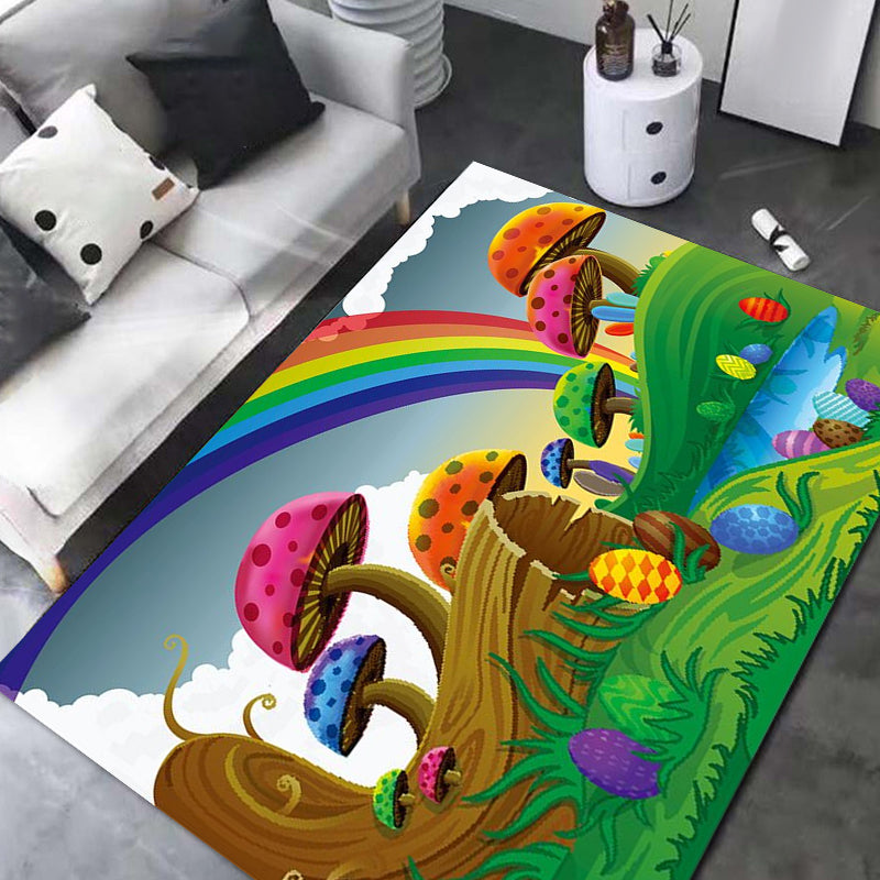 Lisslune | Kids Plant Pattern Carpet Green and Blue Polyester Carpet Washable Pet Friendly Non-Slip Carpet for the Children's Room