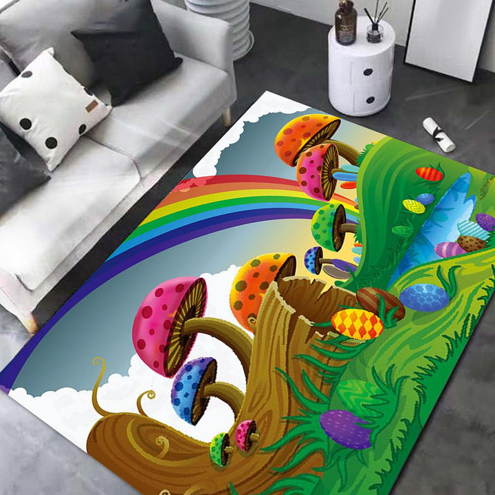 Lisslune | Kids Plant Pattern Carpet Green and Blue Polyester Carpet Washable Pet Friendly Non-Slip Carpet for the Children's Room