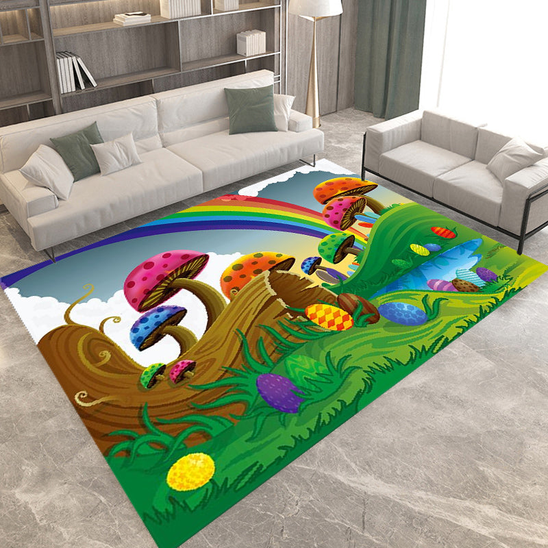 Lisslune | Kids Plant Pattern Carpet Green and Blue Polyester Carpet Washable Pet Friendly Non-Slip Carpet for the Children's Room