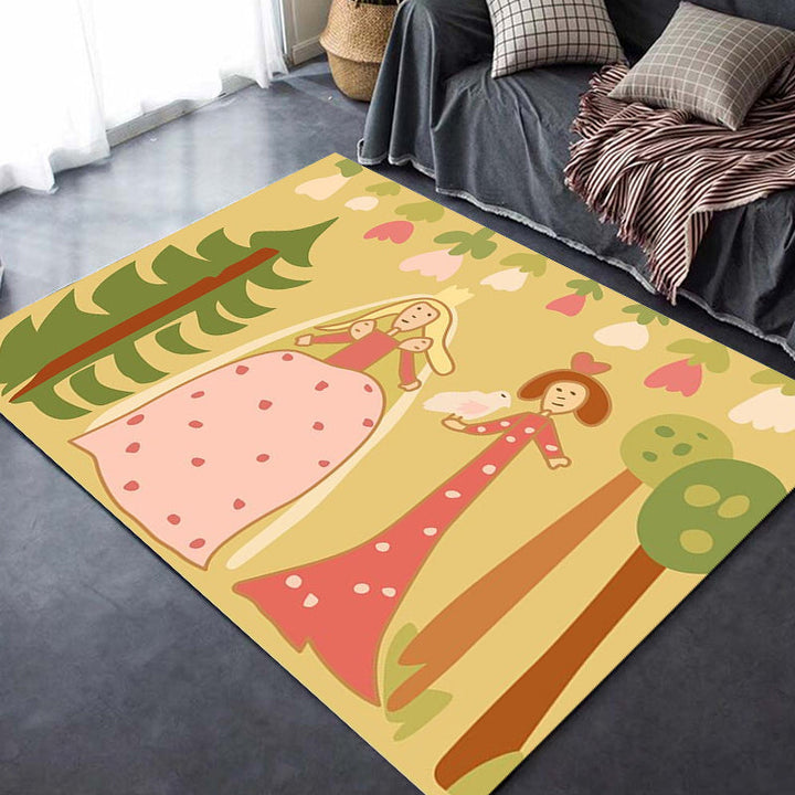 Lisslune | Kids Plant Pattern Carpet Green and Blue Polyester Carpet Washable Pet Friendly Non-Slip Carpet for the Children's Room