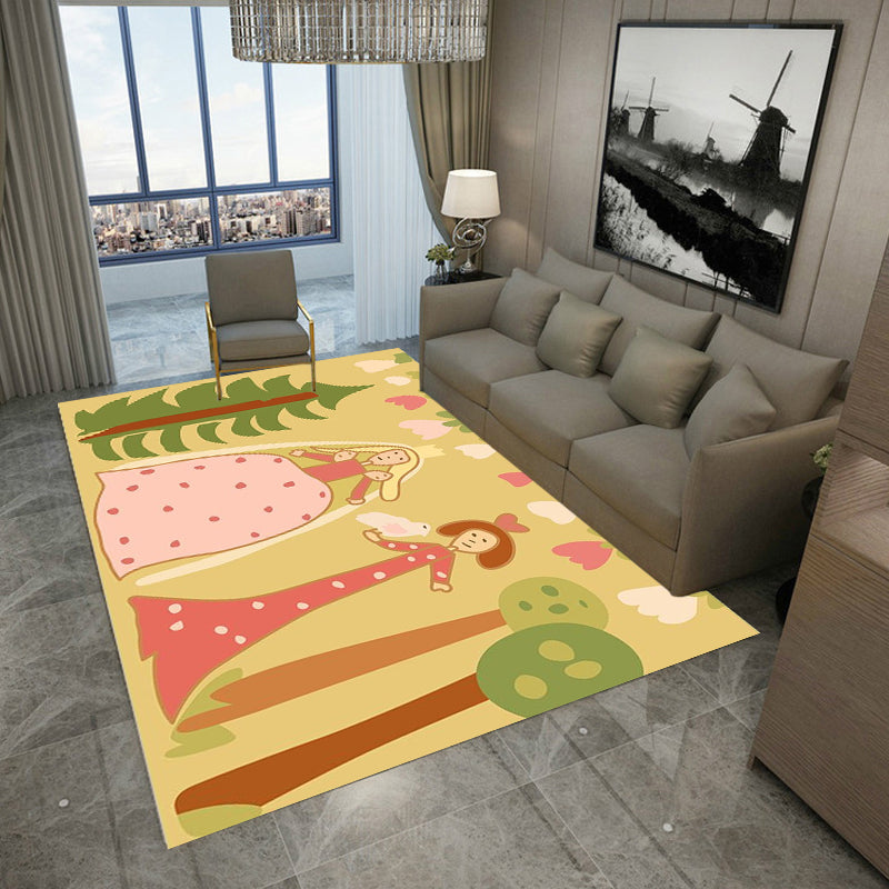 Lisslune | Kids Plant Pattern Carpet Green and Blue Polyester Carpet Washable Pet Friendly Non-Slip Carpet for the Children's Room