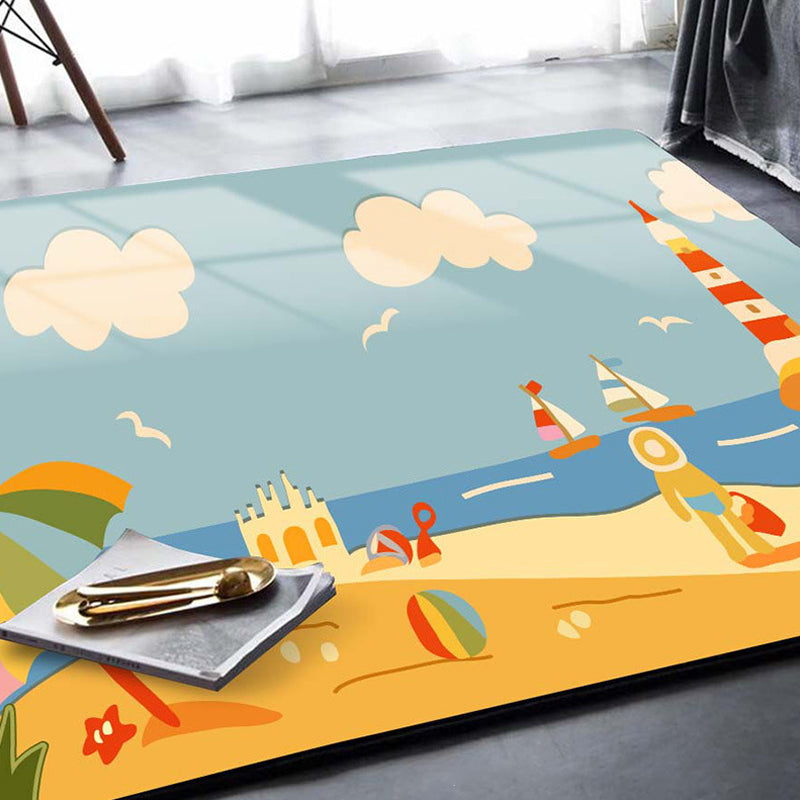 Lisslune | Kids Plant Pattern Carpet Green and Blue Polyester Carpet Washable Pet Friendly Non-Slip Carpet for the Children's Room