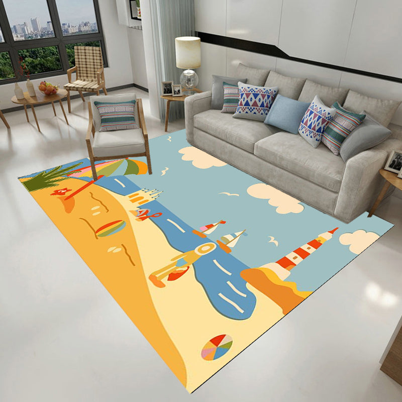 Lisslune | Kids Plant Pattern Carpet Green and Blue Polyester Carpet Washable Pet Friendly Non-Slip Carpet for the Children's Room