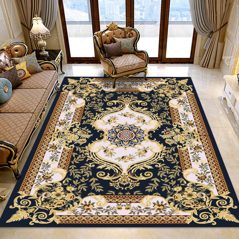 Lisslune | Retro medallion pattern carpet multicolored carpet synthetic washable pet-friendly non-slip carpet for living room