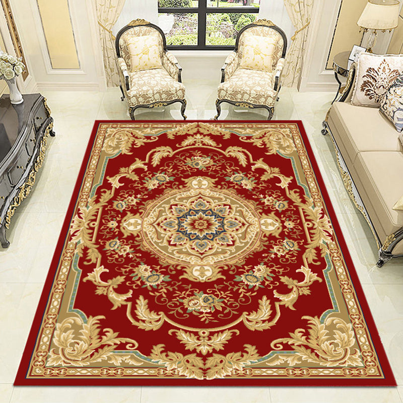 Lisslune | Retro medallion pattern carpet multicolored carpet synthetic washable pet-friendly non-slip carpet for living room