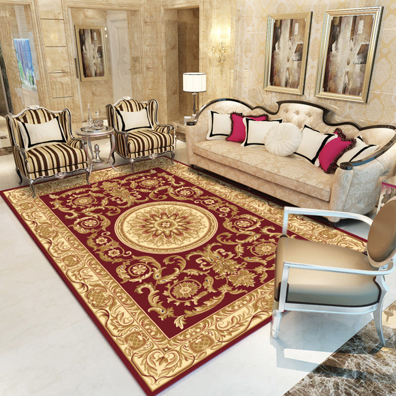 Lisslune | Retro medallion pattern carpet multicolored carpet synthetic washable pet-friendly non-slip carpet for living room