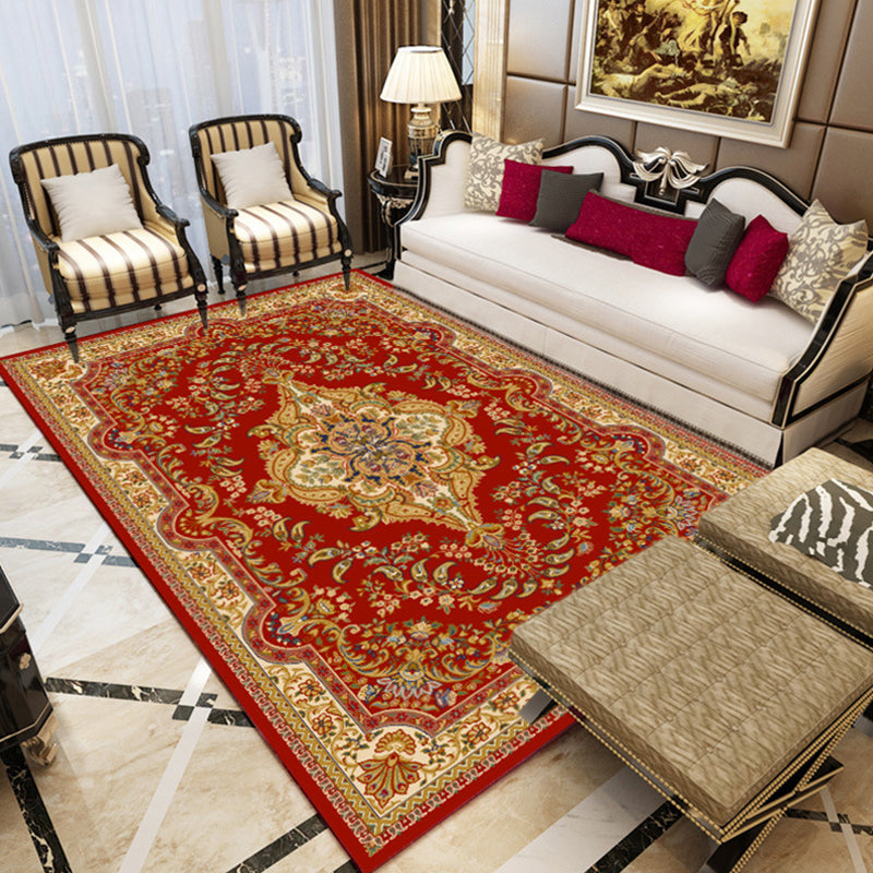 Lisslune | Retro medallion pattern carpet multicolored carpet synthetic washable pet-friendly non-slip carpet for living room