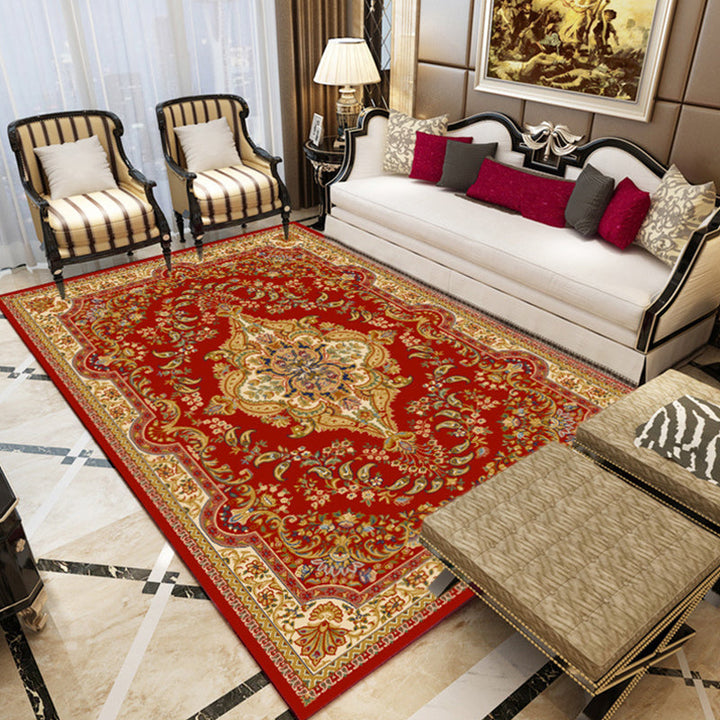 Lisslune | Retro medallion pattern carpet multicolored carpet synthetic washable pet-friendly non-slip carpet for living room