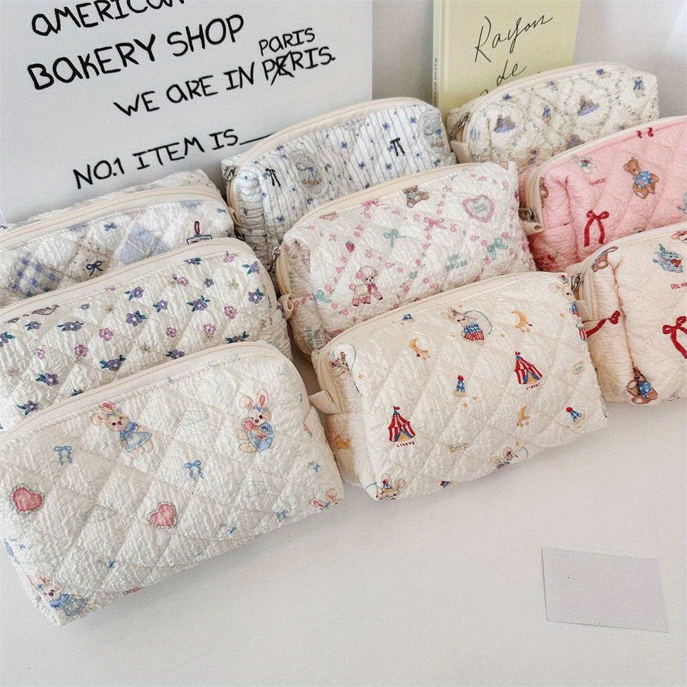Rynx | Fresh Cosmetics School Office Bag] Large Capacity Pencil Case Creative Flower Fresh Cartoon Print Stationery Bag Cosmetic Bag School Office