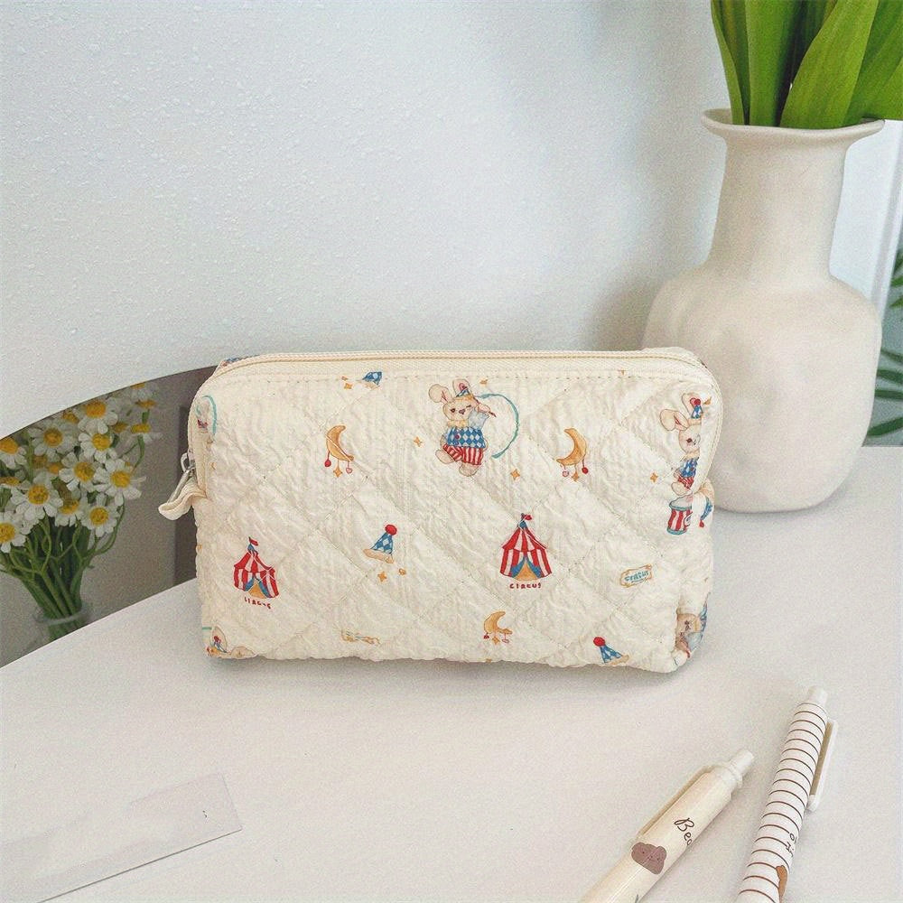 Rynx | Fresh Cosmetics School Office Bag] Large Capacity Pencil Case Creative Flower Fresh Cartoon Print Stationery Bag Cosmetic Bag School Office