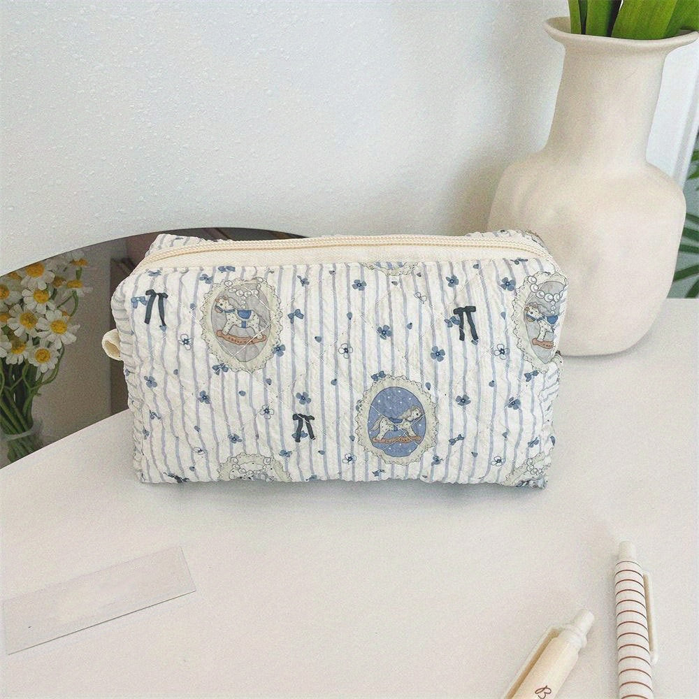 Rynx | Fresh Cosmetics School Office Bag] Large Capacity Pencil Case Creative Flower Fresh Cartoon Print Stationery Bag Cosmetic Bag School Office