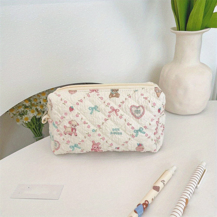 Rynx | Fresh Cosmetics School Office Bag] Large Capacity Pencil Case Creative Flower Fresh Cartoon Print Stationery Bag Cosmetic Bag School Office