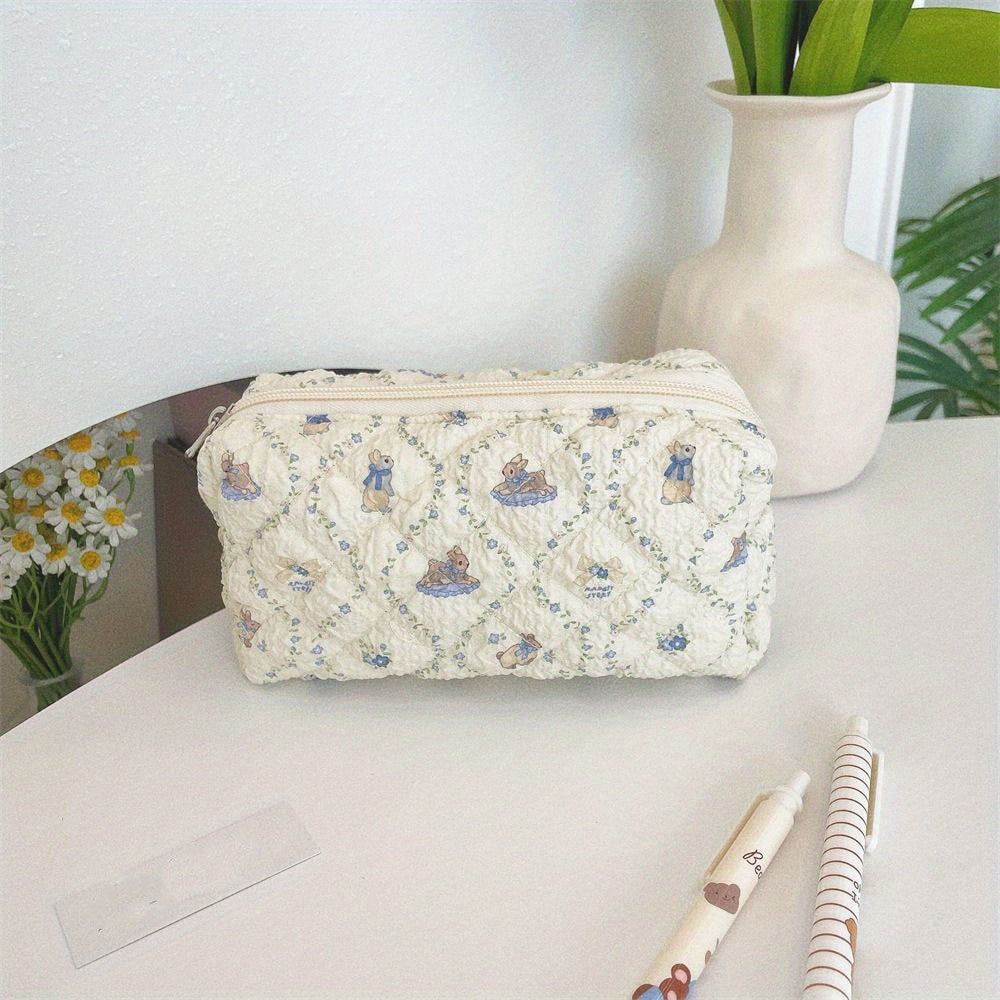 Rynx | Fresh Cosmetics School Office Bag] Large Capacity Pencil Case Creative Flower Fresh Cartoon Print Stationery Bag Cosmetic Bag School Office