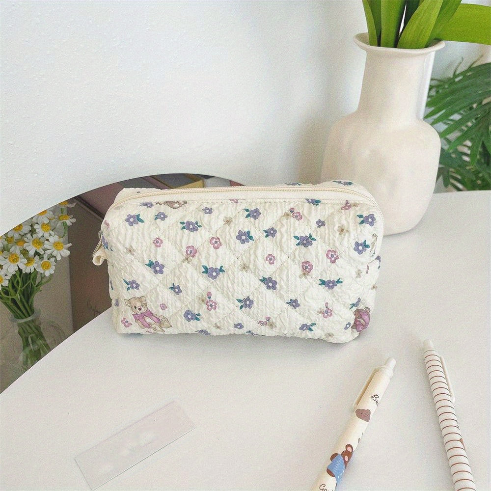 Rynx | Fresh Cosmetics School Office Bag] Large Capacity Pencil Case Creative Flower Fresh Cartoon Print Stationery Bag Cosmetic Bag School Office