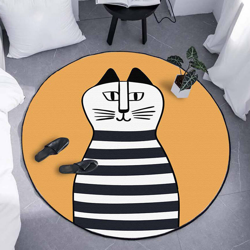 Lisslune | Kids Ship Pattern Rug Beige and Orange Polyester Rug Washable Pet-Friendly Non-Slip Rug for the Children's Room