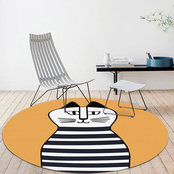 Lisslune | Kids Ship Pattern Rug Beige and Orange Polyester Rug Washable Pet-Friendly Non-Slip Rug for the Children's Room