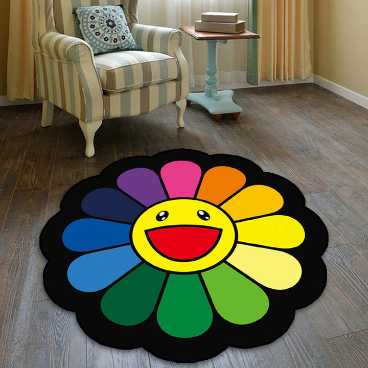 Lisslune | Colorful Flower Pattern Rug Black Multicolor Kids Rug Polyester Pet Friendly Washable Area Rug for Kids Room