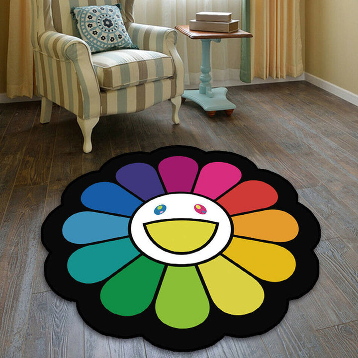 Lisslune | Colorful Flower Pattern Rug Black Multicolor Kids Rug Polyester Pet Friendly Washable Area Rug for Kids Room