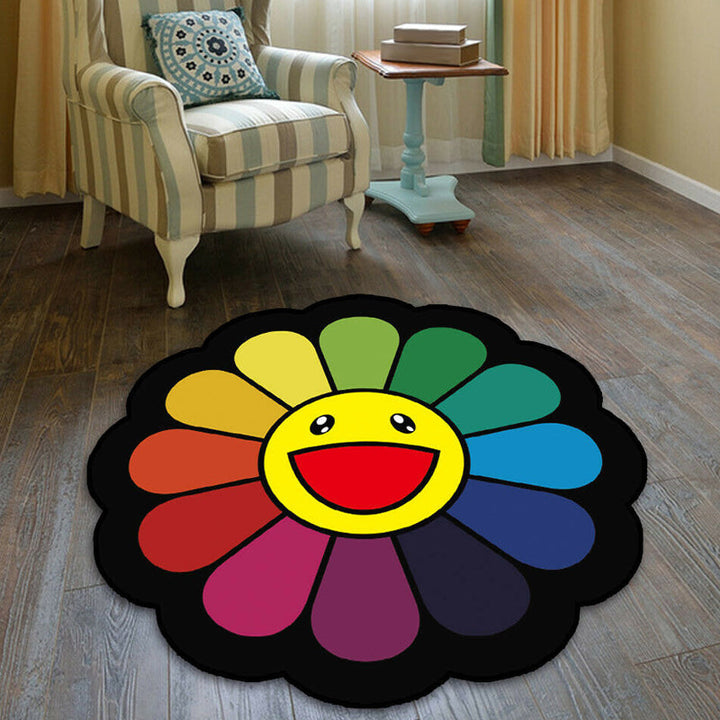 Lisslune | Colorful Flower Pattern Rug Black Multicolor Kids Rug Polyester Pet Friendly Washable Area Rug for Kids Room