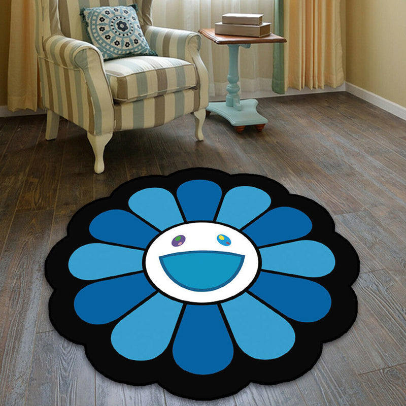 Lisslune | Colorful Flower Pattern Rug Black Multicolor Kids Rug Polyester Pet Friendly Washable Area Rug for Kids Room