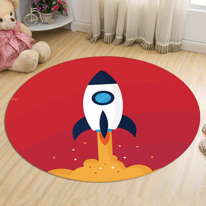 Lisslune | Unique Spaceship Pattern Rug with Planet Black and Red Children's Rug Polyester Washable Pet Friendly Non-Slip Rug for the Children's Room