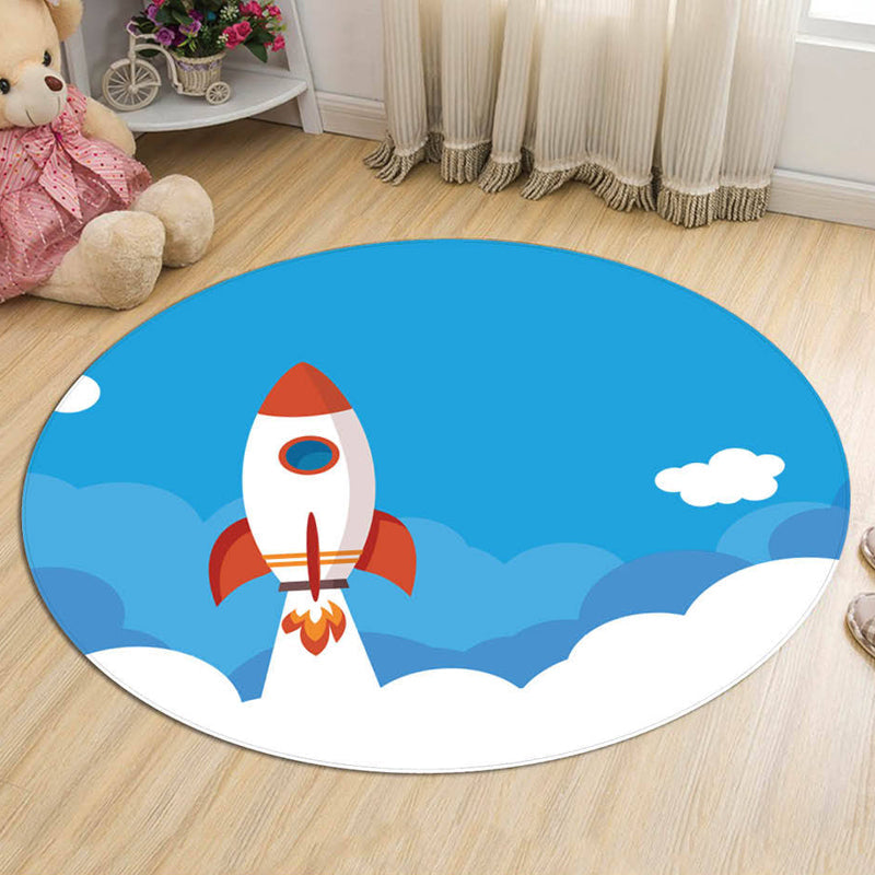 Lisslune | Unique Spaceship Pattern Rug with Planet Black and Red Children's Rug Polyester Washable Pet Friendly Non-Slip Rug for the Children's Room