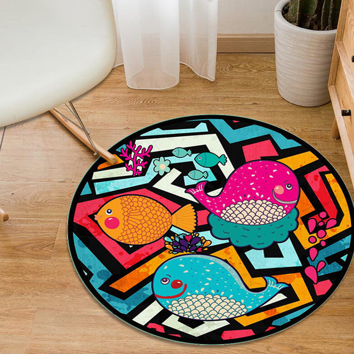 Lisslune | Colorful Cartoon Animal Pattern Carpet with Fish Multicolor Children’s Carpet Polyester Washable Pet-Friendly Non-Slip Rug for Children’s Room