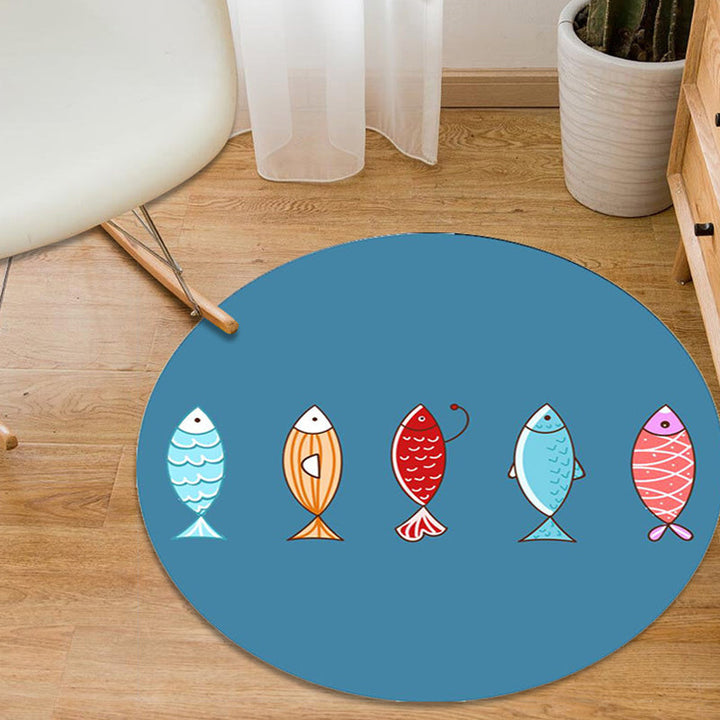 Lisslune | Colorful Cartoon Animal Pattern Carpet with Fish Multicolor Children’s Carpet Polyester Washable Pet-Friendly Non-Slip Rug for Children’s Room