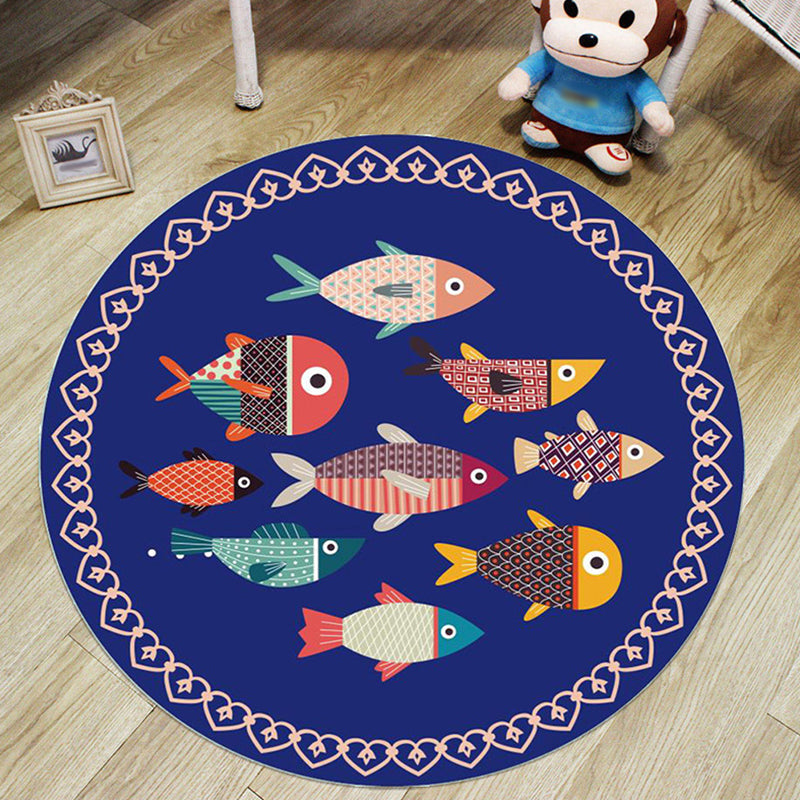 Lisslune | Colorful Cartoon Animal Pattern Carpet with Fish Multicolor Children’s Carpet Polyester Washable Pet-Friendly Non-Slip Rug for Children’s Room