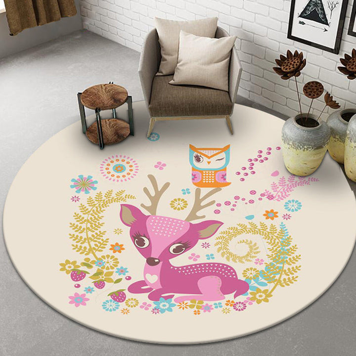 Lisslune | Beautiful Cartoon Animal Pattern Rug Beige and Red Kids Rug Polyester Pet-Friendly Washable Area Rug for the Children's Room