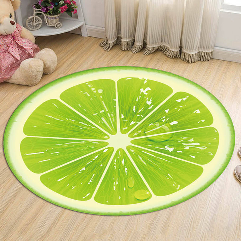 Lisslune | Green and Orange Children's Carpet Polyester Fruit Pattern Rug Pet Friendly Washable Non-Slip Backing Area Rug for Decoration
