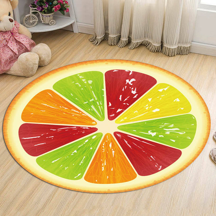 Lisslune | Green and Orange Children's Carpet Polyester Fruit Pattern Rug Pet Friendly Washable Non-Slip Backing Area Rug for Decoration
