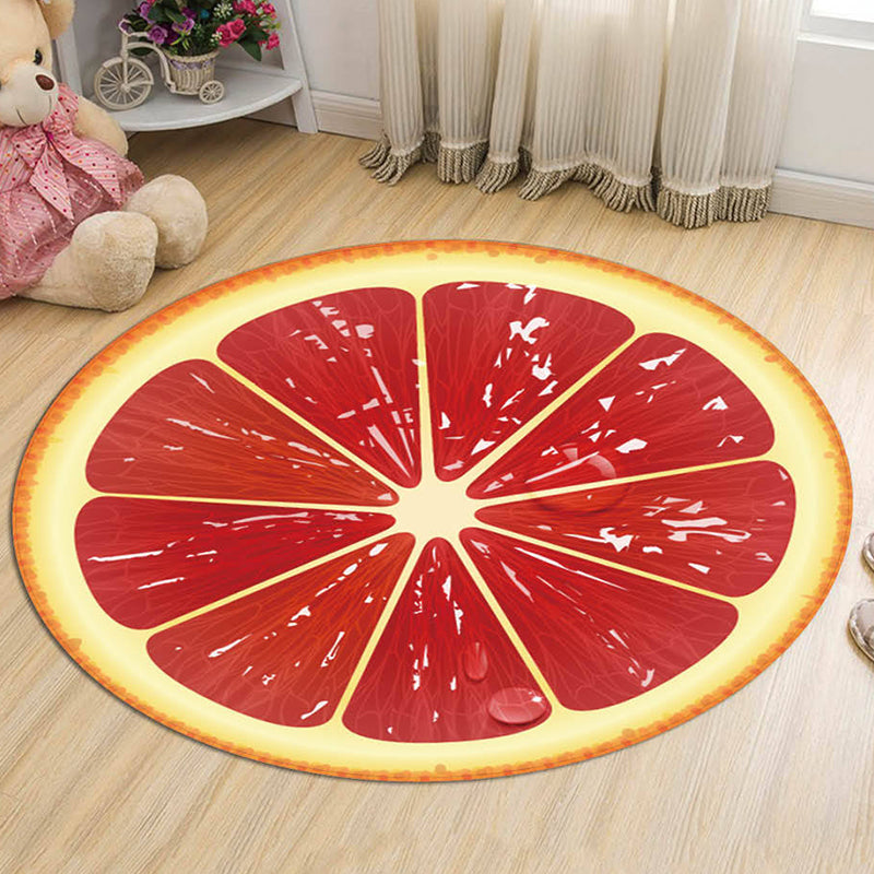 Lisslune | Green and Orange Children's Carpet Polyester Fruit Pattern Rug Pet Friendly Washable Non-Slip Backing Area Rug for Decoration