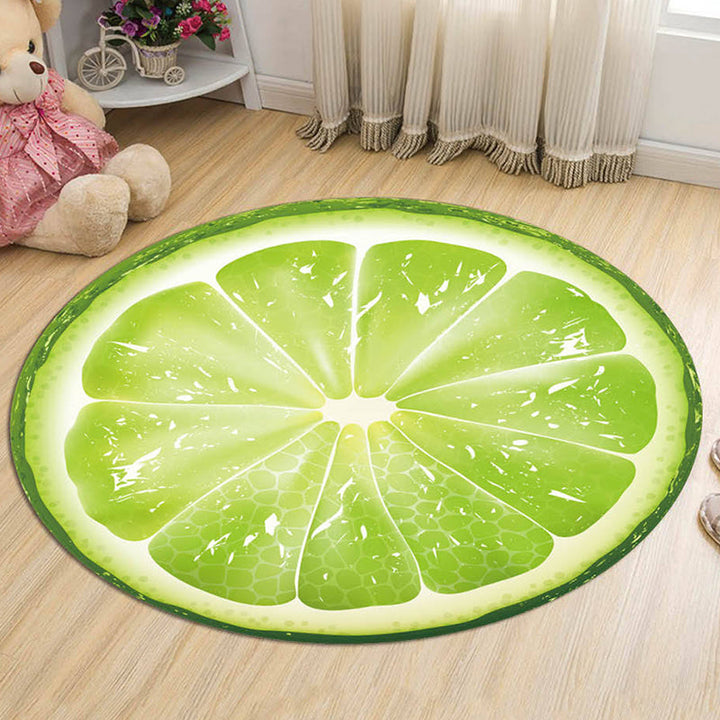 Lisslune | Green and Orange Children's Carpet Polyester Fruit Pattern Rug Pet Friendly Washable Non-Slip Backing Area Rug for Decoration