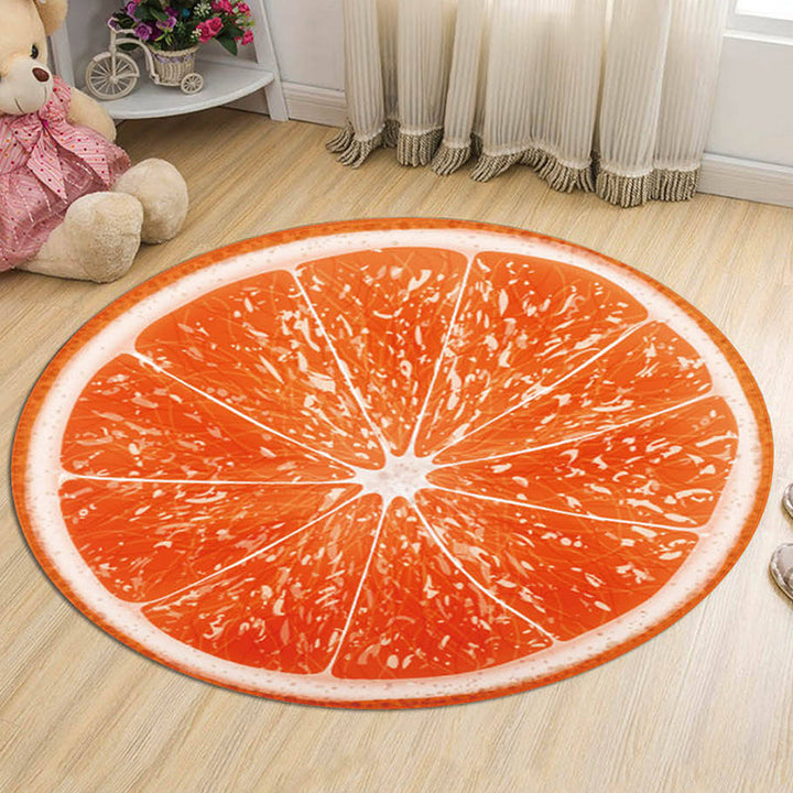 Lisslune | Green and Orange Children's Carpet Polyester Fruit Pattern Rug Pet Friendly Washable Non-Slip Backing Area Rug for Decoration