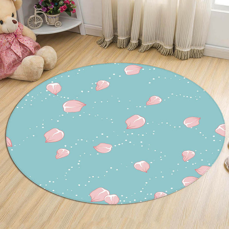 Lisslune | Novelty Flower Pattern Rug with Branch Pink and Blue Kids Rug Cotton Washable Pet Friendly Anti-Slip Carpet for Children's Room