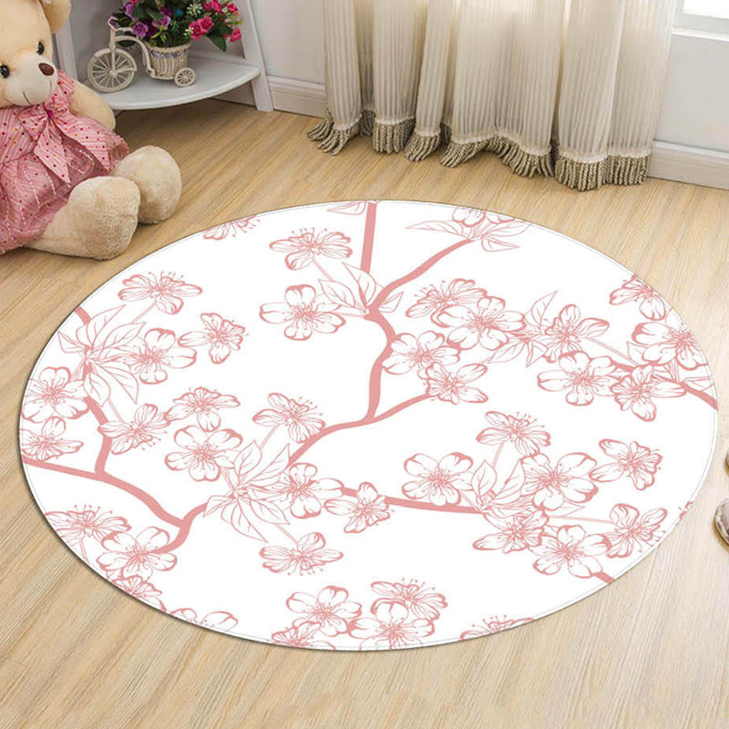 Lisslune | Novelty Flower Pattern Rug with Branch Pink and Blue Kids Rug Cotton Washable Pet Friendly Anti-Slip Carpet for Children's Room