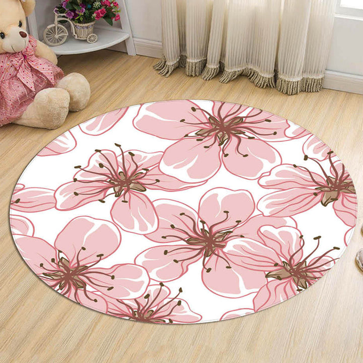Lisslune | Novelty Flower Pattern Rug with Branch Pink and Blue Kids Rug Cotton Washable Pet Friendly Anti-Slip Carpet for Children's Room