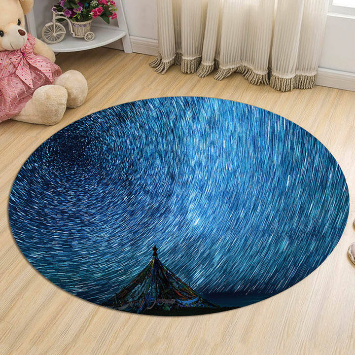 Lisslune | Kids Galaxy Pattern Rug Blue and Purple Polyester Rug Washable Pet Friendly Non-Slip Rug for the Children's Room