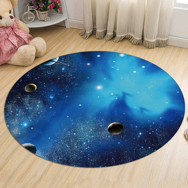 Lisslune | Kids Galaxy Pattern Rug Blue and Purple Polyester Rug Washable Pet Friendly Non-Slip Rug for the Children's Room