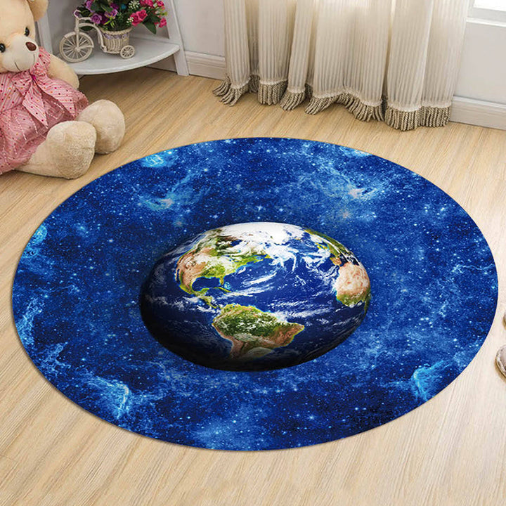 Lisslune | Kids Galaxy Pattern Rug Blue and Purple Polyester Rug Washable Pet Friendly Non-Slip Rug for the Children's Room