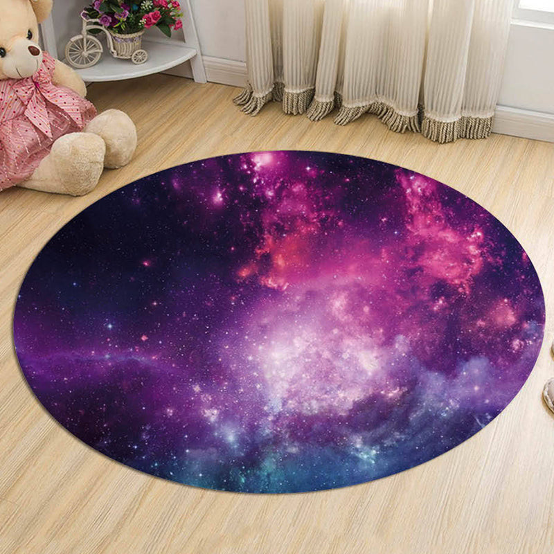Lisslune | Kids Galaxy Pattern Rug Blue and Purple Polyester Rug Washable Pet Friendly Non-Slip Rug for the Children's Room