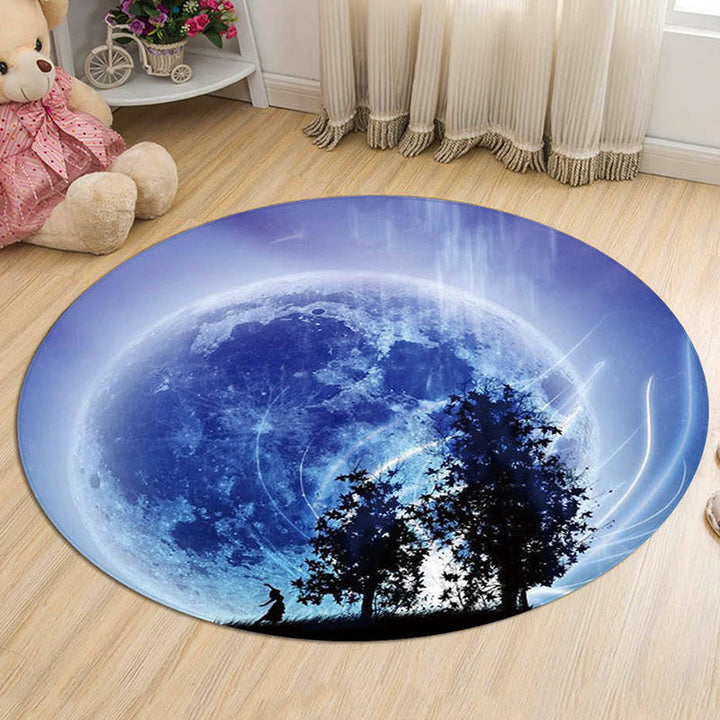 Lisslune | Kids Galaxy Pattern Rug Blue and Purple Polyester Rug Washable Pet Friendly Non-Slip Rug for the Children's Room