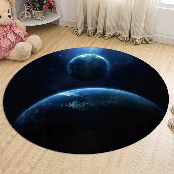 Lisslune | Black and Blue Kids Carpet Polyester Galaxy Pattern Rug Pet-Friendly Washable Non-Slip Backing Carpet for Decoration