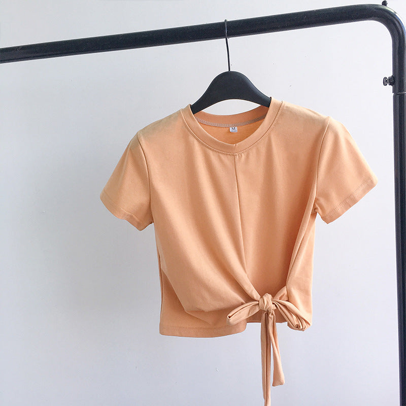 Women's Cropped T-Shirt with Side Knot and Casual Fit