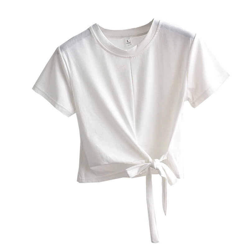 Women's Cropped T-Shirt with Side Knot and Casual Fit