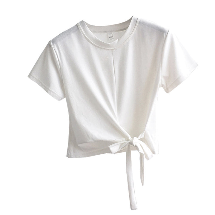 Women's Cropped T-Shirt with Side Knot and Casual Fit