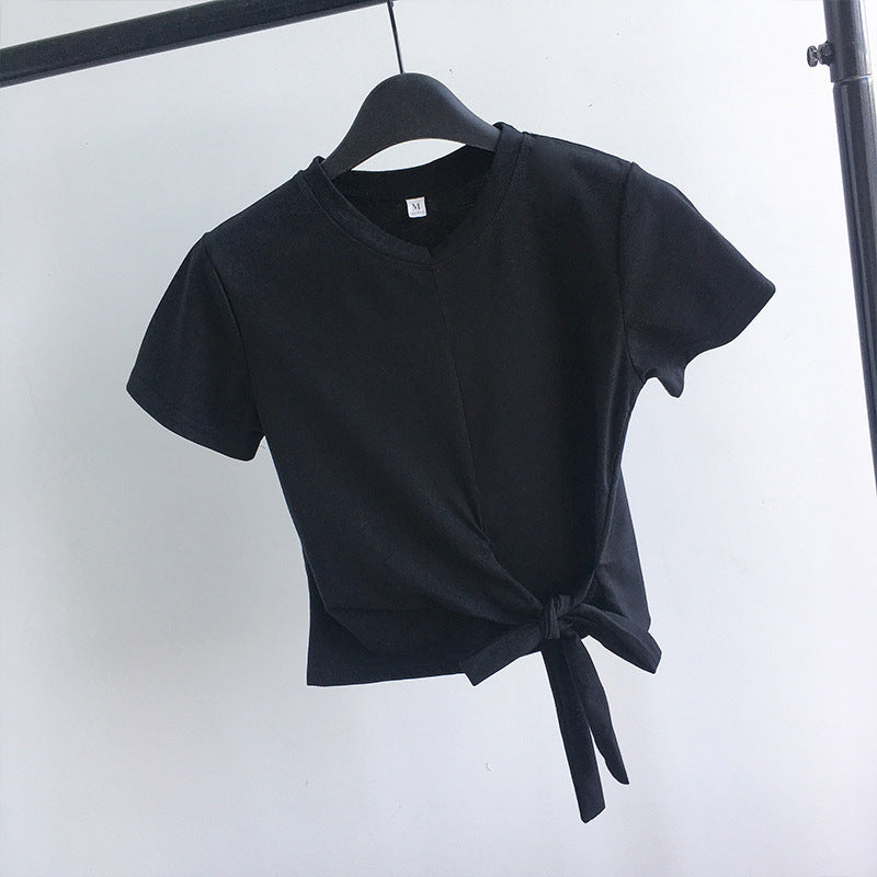 Women's Cropped T-Shirt with Side Knot and Casual Fit