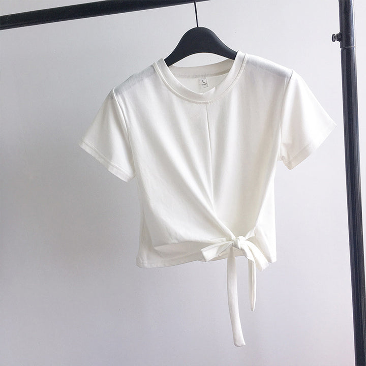 Women's Cropped T-Shirt with Side Knot and Casual Fit